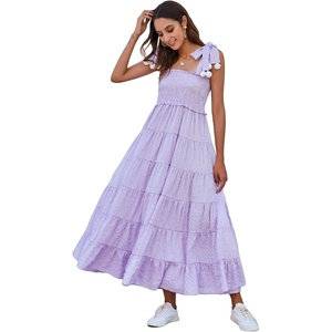 image:imageFloerns Womens Floral Print Tie Strap Square Neck Ruffle Boho Maxi DressA Lilac Purple