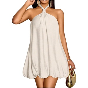 image:imageFloerns Womens Halter Neck Bubble Dress Sleeveless Tie Backless Beach Wedding Guest DressesApricot