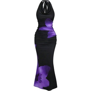 image:imageFloerns Womens Plus Size Elegant Halter Maxi Dress Draped Cowl Neck Fishtail Backless Bodycon Party Cocktail Long DressesDark Purple