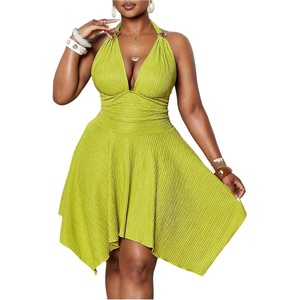 image:imageFloerns Womens Plus Size Halter Neck Summer Dress Asymmetrical Ruffle Vacation A Line DressesGreen