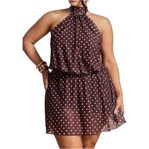 image:imageFloerns Womens Plus Size Polka Dots Halter Dress Tie Backless A Line Going Out DressesBrown