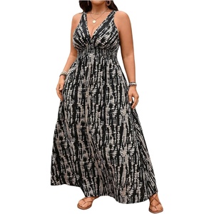 image:imageFloerns Womens Plus Size Striped V Neck Tank Dress Tie Back A Line Vacation Maxi DressesBlack
