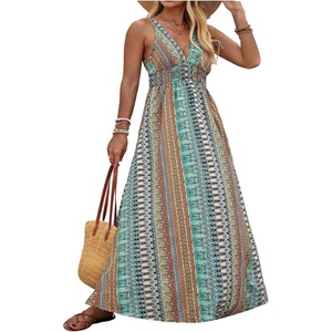 image:imageFloerns Womens Plus Size Striped V Neck Tank Dress Tie Back A Line Vacation Maxi DressesMint Green