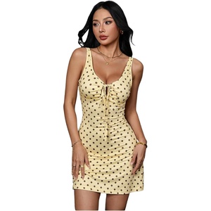 image:imageFloerns Womens Summer Mini Dress Polka Dots Tie Front Date Night Bodycon DressesYellow