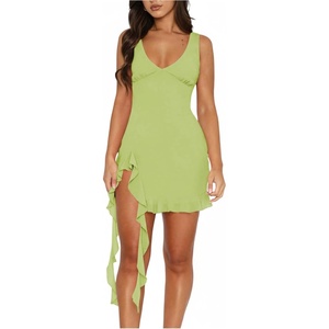 image:imageFloerns Womens Y2K Ruffle Mesh Tank Dress Open Back V Neck Party Club Asymmetrical Mini DressesGreen