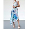 image:imageFloerns Womens Summer One Shoulder Maxi Dress Asymmetrical Pleated Beach Vacation DressesBlue Multi