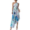 image:imageFloerns Womens Summer One Shoulder Maxi Dress Asymmetrical Pleated Beach Vacation DressesBlue Multi