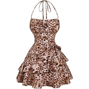image:imageFloerns Womens Floral Halter Ruffle Tiered Cute Summer Mini Dress Milkmaid Vacation SundressLeopard Floral