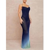 image:imageFloerns Womens Y2k Tie Dye Halter Dress Cowl Neck Sheer Mesh Club Bodycon Maxi DressesDark Blue