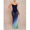 image:imageFloerns Womens Y2k Tie Dye Halter Dress Cowl Neck Sheer Mesh Club Bodycon Maxi DressesDark Blue