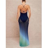 image:imageFloerns Womens Y2k Tie Dye Halter Dress Cowl Neck Sheer Mesh Club Bodycon Maxi DressesDark Blue