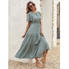 image:imageFloerns Womens Casual Floral Print Crewneck Short Sleeve A Line Boho Maxi DressAgreen Multi2