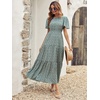 image:imageFloerns Womens Casual Floral Print Crewneck Short Sleeve A Line Boho Maxi DressAgreen Multi2
