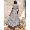image:imageFloerns Womens Casual Floral Print Crewneck Short Sleeve A Line Boho Maxi DressBlue and White