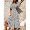 image:imageFloerns Womens Casual Floral Print Crewneck Short Sleeve A Line Boho Maxi DressBlue and White