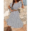 image:imageFloerns Womens Casual Floral Print Crewneck Short Sleeve A Line Boho Maxi DressBlue and White