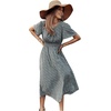 image:imageFloerns Womens Casual Floral Print Crewneck Short Sleeve A Line Boho Maxi DressGreen Multi