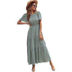 image:imageFloerns Womens Casual Floral Print Crewneck Short Sleeve A Line Boho Maxi DressAgreen Multi2