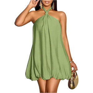 image:imageFloerns Womens Halter Neck Bubble Dress Sleeveless Tie Backless Beach Wedding Guest DressesGreen