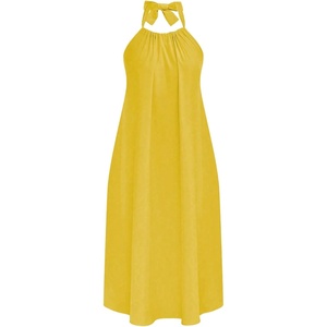 image:imageFloerns Womens Plus Size Halter Midi Dress Ruched Tie Backless Summer Vacation Sundress Coastal Resort Wear OutfitsYellow