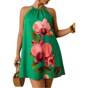 image:imageFloerns Womens Plus Size Summer Floral Halter Dresses Sleeveless Vacation Mini DressGreen