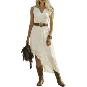 image:imageFloerns Womens Western Lace Dress V Neck Asymmetrical Cowgirls Concert Outfit Midi DressesWhite