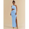 image:imageFloerns Womens One Shoulder Cutout Maxi Party Dress Sleeveless Split Bodycon Wedding Guest Night Out DressesLake Blue