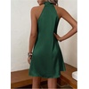 image:imageFloerns Womens Pearl Beaded Halter Twist Sleeveless Tie Back Dress A Line DressForest Green
