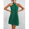 image:imageFloerns Womens Pearl Beaded Halter Twist Sleeveless Tie Back Dress A Line DressGrass Green