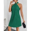 image:imageFloerns Womens Pearl Beaded Halter Twist Sleeveless Tie Back Dress A Line DressGrass Green