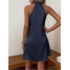 image:imageFloerns Womens Pearl Beaded Halter Twist Sleeveless Tie Back Dress A Line DressMidnight Blue