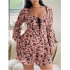 image:imageFloerns Womens Plus Size Floral Gothic Dress Flare Long Sleeve Mesh Grunge A Line DressPink