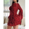 image:imageFloerns Womens Plus Size Floral Gothic Dress Flare Long Sleeve Mesh Grunge A Line DressRed