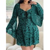 image:imageFloerns Womens Plus Size Floral Gothic Dress Flare Long Sleeve Mesh Grunge A Line DressTeal Green