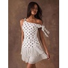 image:imageFloerns Womens Polka Dots Off The Shoulder Mini Dress Ruched Sleeveless Tiered Ruffle Party DressesWhite