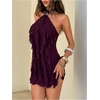 image:imageFloerns Womens Ruffle Trim Halter Dress Sleeveless Date Night Party Mini DressesPurple