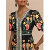 image:imageFloerns Womens Tropical Puff Sleeve Mini Dress V Neck Beach Vacation A Line DressesDark Black