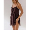 image:imageFloerns Womens Zebra Striped Cami Dresses Spaghetti Strap Ruffle Trim Going Out Mini DressBrown Polka Dots