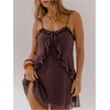 image:imageFloerns Womens Zebra Striped Cami Dresses Spaghetti Strap Ruffle Trim Going Out Mini DressBrown Polka Dots