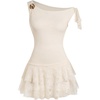 image:imageFloerns Womens Mini Dress Off The Shoulder Metal Floral Sleeveless Layered Hem Going Out DressesWhite