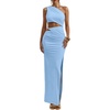 image:imageFloerns Womens One Shoulder Cutout Maxi Party Dress Sleeveless Split Bodycon Wedding Guest Night Out DressesLake Blue