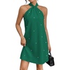 image:imageFloerns Womens Pearl Beaded Halter Twist Sleeveless Tie Back Dress A Line DressGrass Green