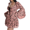 image:imageFloerns Womens Plus Size Floral Gothic Dress Flare Long Sleeve Mesh Grunge A Line DressPink