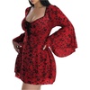 image:imageFloerns Womens Plus Size Floral Gothic Dress Flare Long Sleeve Mesh Grunge A Line DressRed