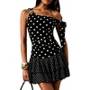 image:imageFloerns Womens Polka Dots Off The Shoulder Mini Dress Ruched Sleeveless Tiered Ruffle Party DressesBlack