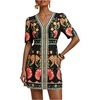 image:imageFloerns Womens Tropical Puff Sleeve Mini Dress V Neck Beach Vacation A Line DressesDark Black