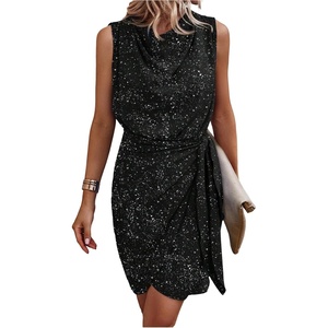 image:imageFloerns Womens Business Casual Elegant Wrap Tie Side Tank Dress Cowl Neck Sleeveless Work Short DressesBlack Glitter