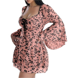 image:imageFloerns Womens Plus Size Floral Gothic Dress Flare Long Sleeve Mesh Grunge A Line DressPink
