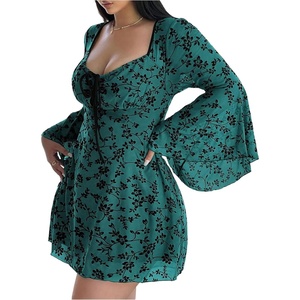 image:imageFloerns Womens Plus Size Floral Gothic Dress Flare Long Sleeve Mesh Grunge A Line DressTeal Green