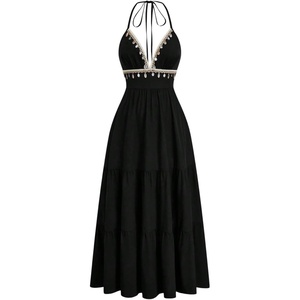 image:imageFloerns Womens Plus Size Halter Maxi Dress Sleeveless Tiered Ruffle Flowy Summer Spring Beach Vacation DressesBlack
